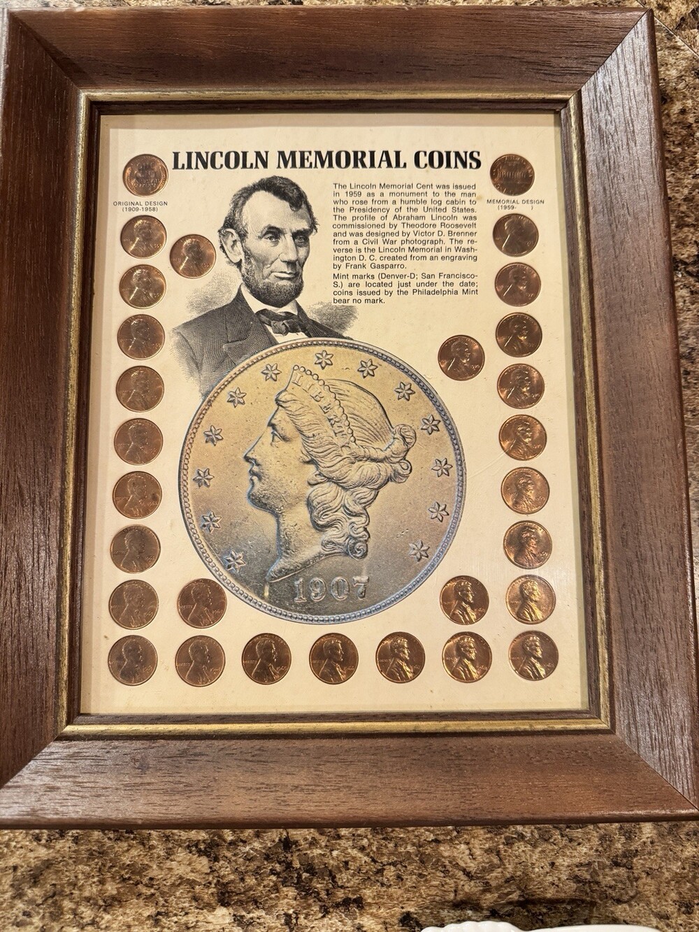 Vintage Lincoln Memorial Coins Framed 29 Penny Cent Collection Display
